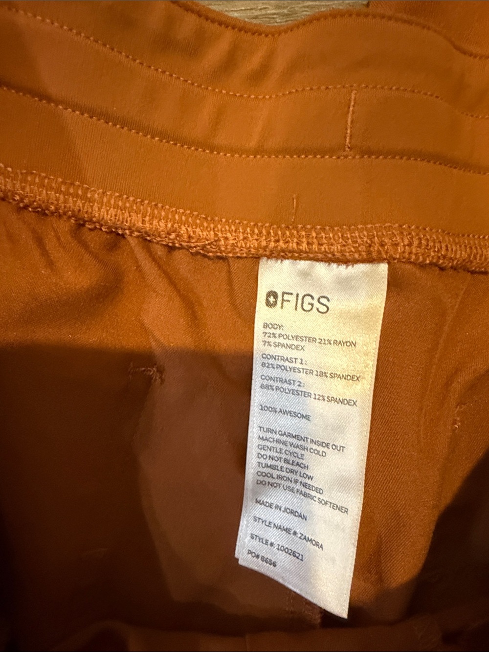 FIGS ZAMORA JOGGER SIZE LARGE CHAI BROWN/ORANGE - Picture 3 of 5
